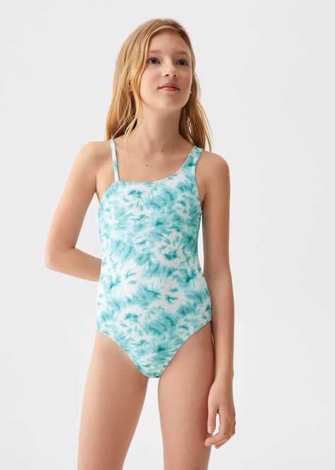 Tie-dye print swimsuit - Girls | Mango Kids United Kingdom Cute One Piece Swimsuits Aesthetic, Kids Swimsuits Bikinis, Kid Swimsuit, Mv Ideas, Swim 2024, Swimwear Aesthetic, Pretty Swimwear, Kids Swimsuit, Preteen Fashion