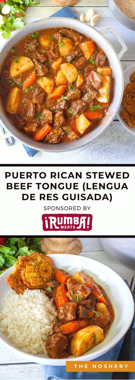 The flavor and texture of a beef tongue are out of this world when prepared the right way. Today I’m excited to partner with Rumba Meats®, to share one of my favorite ways to enjoy beef tongue at a Puerto Rican table. #ad Tongue Recipe Beef, Beef Tongue Recipes, Beef Tongue Stew, Tongue Recipes, Guisada Recipe, Stewed Beef, Mexican Flavors, Beef Tongue, Cuban Cuisine