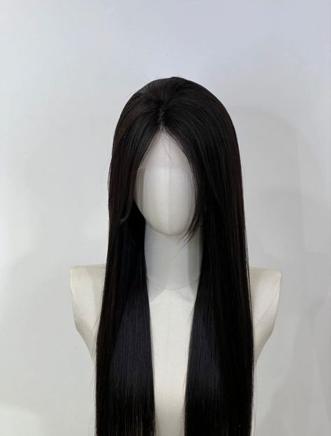 Long Black Korean Hair, Korean Wig Long Hair, Hairstyles Mannequin, Wig On Mannequin, Mannequin Hairstyles, Long Straight Black Hair, Hair Mannequin, Hair Doctor, Hair Style Korea