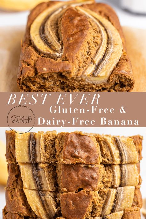 This gluten-free and dairy-free banana bread is truly the best EVER! Fool your friends and family with this recipe that tastes just like the real thing. Toast up a thick slice of this ultimate gluten-free and dairy-free banana bread, then top it with your favorite non-dairy butter for a heavenly snack! Dairy Free Banana Bread, Non Dairy Butter, Gluten And Dairy Free, Gluten Free Banana, Non-dairy Milk, Cinnamon Banana, Foods With Gluten, Gluten Free Flour, Coconut Sugar