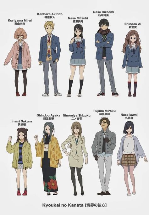 Kyoukai no Kanata Anime Relatable, Mirai Kuriyama, Poses Anime, Beyond The Boundary, Kyoto Animation, Character Sheet, Noragami, Fanarts Anime, Anime Poses