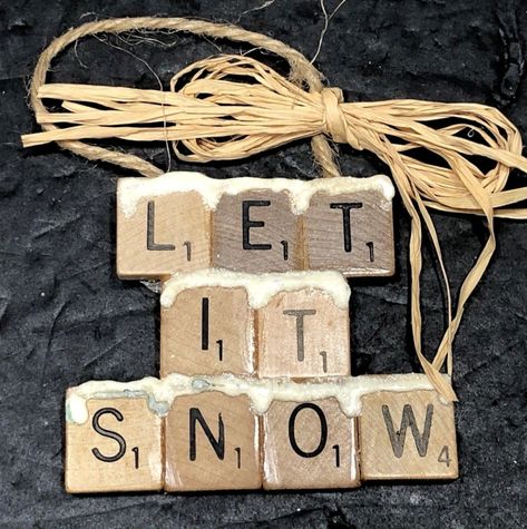 Scrabble Letter Crafts Christmas, Scrabble Tile Crafts Christmas Gifts, Scrabble Pieces Crafts, Christmas Ornaments Diy Scrabble Tiles, Scrabble Letter Ornaments, Scrabble Tile Crafts Christmas Gifts Ornaments, Let It Snow Scrabble Ornament, Diy Christmas Ornaments Scrabble Letters, Scrabble Tile Ornaments