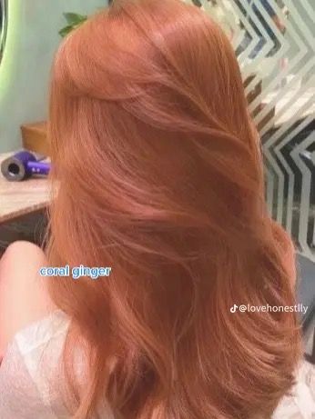 Coral Ginger Hair, Apricot Red Hair, Peachy Orange Hair, Muted Orange Hair, Long Peach Hair, Ginger Hair Dye, Vivid Peach Hair, Ginger Hair Dyed, Amber Hair