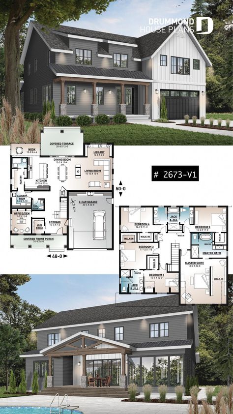 Long House Plans Open Floor, 5 Bedroom House Floor Plan Sims 4, Modern Mansion Floor Plan, Bedrooms Farmhouse, Modern Farmhouse Floors, Modern Farmhouse Floorplan, Farmhouse Garage, Plan Layout, Farmhouse Floor Plans