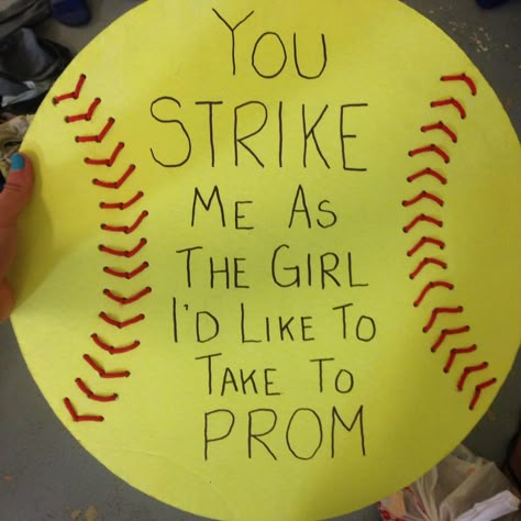 Promposals softball ⚾️⚾️ Softball Promposal, Creative Prom Proposal Ideas, Homecoming Poster, Prom Invites, Homecoming Poster Ideas, School Dance Ideas, Prom Posters, Prom Proposals, Cute Homecoming Proposals