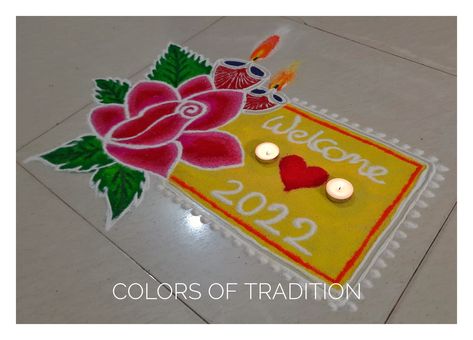 #happynewyear #welcomnewyear #welcom2022 #2022rangoli #mugglu2022 #colorsoftradition #kolam2022 #rosespecial2022rangoli #diya2022 Welcome Rangoli Design, Rangoli New Year, Rose Rangoli, Welcome Rangoli, Rangoli Design, Rangoli Designs, Pin It, Follow Us, The Creator