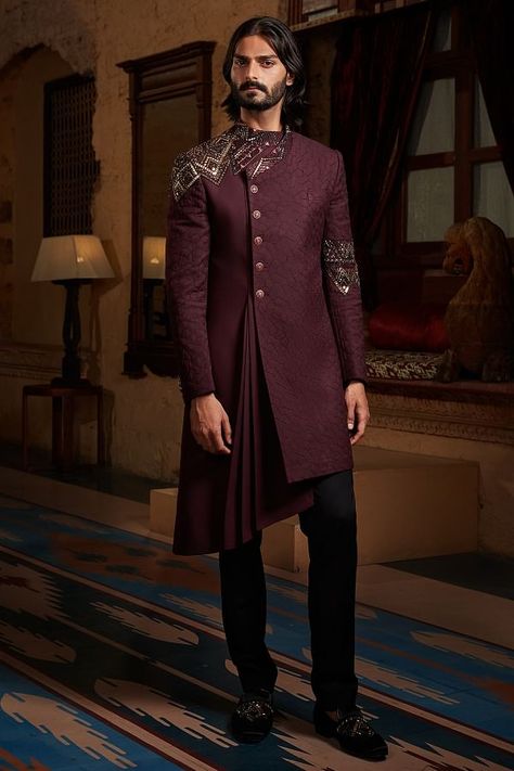 Buy Black Mirror Embroidered Italian Indowestern Sherwani Online | Samyakk Indo Western Men, Indowestern Outfits For Men, Indo Western Outfits For Men, Indo Western Dress For Men, Suit For Men Wedding, Indowestern Sherwani, Indian Wedding Clothes For Men, Indo Western Sherwani, Sherwani For Men Wedding