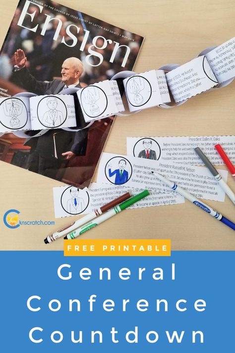 Countdown to General Conference with this fun chain. Learn about the apostles each day. #teachlikeachicken #GeneralConference #ComeFollowMe Lds Conference Activities, General Conference Activities For Kids, Countdown Chain, General Conference Activities, Primary Activity, Lds Conference, Activity Day Girls, Lds General Conference, Monthly Activities