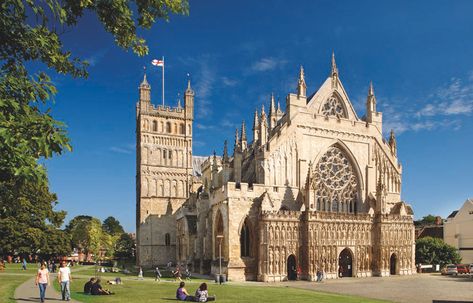 Exterior of the Exeter Cathedral of Devon, England Exeter Cathedral, Landmark Poster, Exeter Devon, Gothic Buildings, Antony Gormley, Cathedral Architecture, Devon Uk, Saint Peter, St Pauls Cathedral