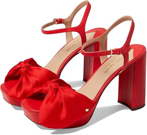 Amazon.com | kate spade new york Women's Lucie Platform Heeled Sandal | Platforms & Wedges Chunky Red Heels, Graduation Heels, Red Block Heels, Fashion Shoes Flats, Trendy Boots, Platform Sandals Heels, Kate Spade Shoes, Red Heels, Unique Shoes