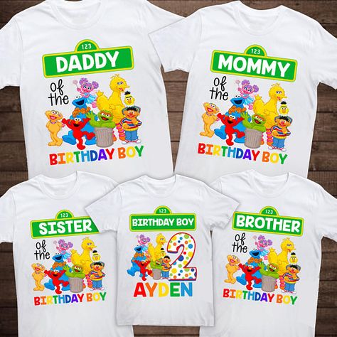 Personalized Baby Sesame Street Birthday Tee! Personalized with any name or age. No character limit. Listing includes ONE shirt. Add as many as you need to the cart and put the name for each in the notes! Item is printed with a commercial grade heat press and professional vinyl Sesame Street Birthday Shirts For Family, Sesame Street Shirt Ideas, Sesame Street Birthday Shirt, Sesame Street Birthday Party Ideas Boy, Elmo Birthday Party Boy, Elmo First Birthday, Fun Tshirt, Elmo Birthday Party, Mommy Shirt