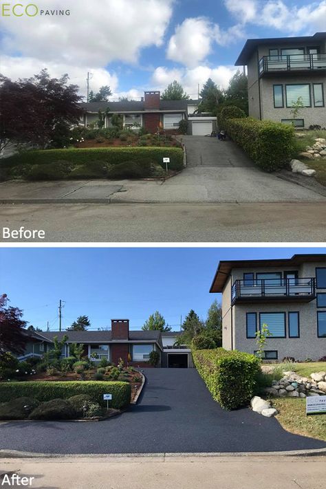 A new and improved rubber driveway for this home in Burnaby with Charcoal colored recycled tires.     #rubberpaving  #drivewaytransformation #beforeandafter #beforeandafters #beforeandafterdriveway #concretealternatives #concretealternative #homedesign #homerenos #renovations #instantmakeover #makeover #transformation #outdoorspace #outdoorspaces #greendriveway #drivewayremodel #rubberdriveways #recycledrubber #recycleddriveways Rubber Driveway, Driveway Resurfacing, Recycled Tires, Tyres Recycle, New And Improved, Recycled Rubber, Charcoal Color, Driveway, Tires