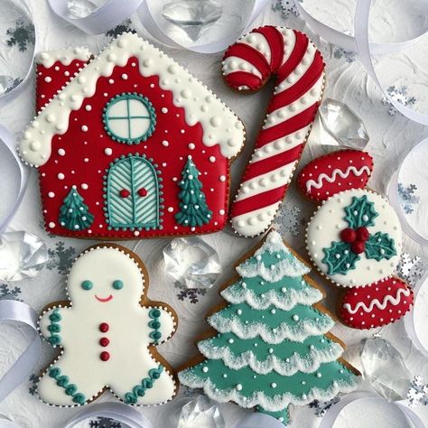 Cute Christmas Cookies Decorating, Christmas Cookies And Candy, Decorated Christmas Cookies, Cookies And Candy, Christmas Sugar Cookies Decorated, Gingerbread Cookies Decorated, Cute Christmas Cookies, Royal Iced Cookies, Gingerbread House Cookies