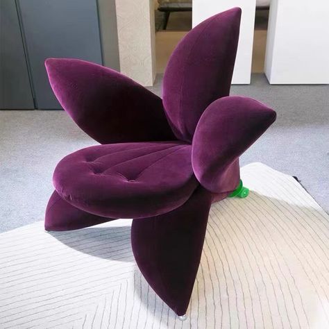 Flower Furniture Design, Cool Furniture Creative, Trippy House Decor, Purple Seats, Lotus Chair, Nature Furniture, Glam Chair, Flower Chair, Unique Chairs