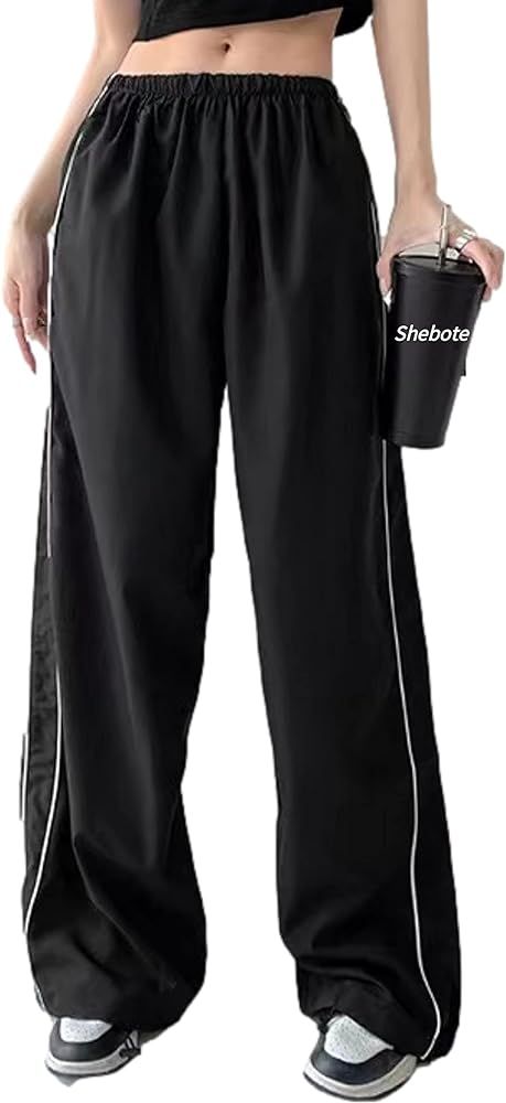 Amazon.com: Shebote Womens Parachute Pants Wide Leg Baggy Pants Y2K Elastic Waist Jogger Sweatpants Track Pants Streetwear(0046-Black-S) : Clothing, Shoes & Jewelry Black Baggy Sweatpants With Pockets, Black Baggy Sweatpants Sportswear, Black Baggy Hip Hop Sweatpants, Baggy Wide-leg Sportswear Sweatpants, Baggy Black Hip Hop Sweatpants, Sweatpants Streetwear, Baggy Sweatpants, Baggy Pant, Jogger Sweatpants