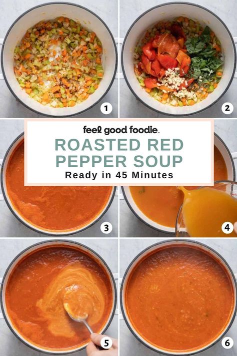 Healthy Red Pepper Soup, Creamy Bell Pepper Soup, Tomato Bell Pepper Soup, Roasted Peppers Soup, Red Pepper Recipes Healthy, Roast Pepper Soup, Roasted Bell Pepper Soup, Roasted Red Pepper And Tomato Soup, Red Bell Pepper Soup