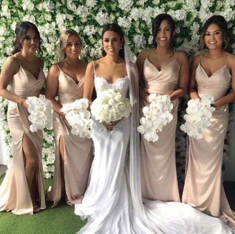 Cheap Long Bridesmaid Dresses, Popular Bridesmaid Dresses, Champagne Bridesmaid, Simple Bridesmaid Dresses, Champagne Bridesmaid Dresses, Pink Bridesmaid Dress, Dress With Split, Pink Bridesmaid Dresses, Bridesmaid Dresses Online