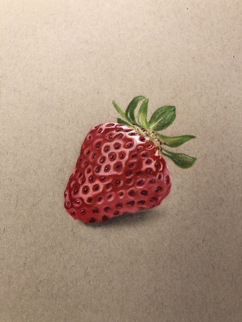 Strawberry Drawing Colored Pencil, Tone Paper Drawing, Toned Paper Painting, Drawing Colored Pencil Ideas, Drawings On Tan Paper, Draw With Colored Pencils Easy, Drawings Of Strawberries, Drawing Of Fruit, Easy Prismacolor Drawings