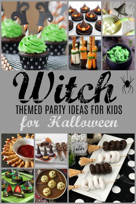 Witch Themed Party Food Ideas for Kids for Halloween- By Kim Vij  From witch’s hats and broomsticks to brewing potions and bubbling black cauldrons, we’ve put together a spellbinding list that is sure to please even the littlest witch. It’s time to start thinking of your Halloween guests for this kid friendly event. Witch Themed Party, Kids Halloween Party Food, Witches Halloween Party, Halloween Tea Party, Kids Halloween Food, Themed Party Ideas, Witch Party, Party Ideas For Kids, Party Food Buffet