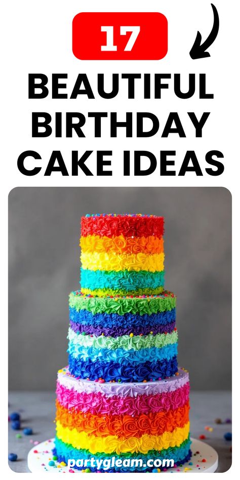 Make your special day extra sweet with these 17 beautiful birthday cake ideas! From classic styles to show-stopping designs like the delightful rainbow ombre layer cake, these birthday treats are guaranteed to impress your guests and satisfy your taste buds. Each cake is designed to be a centerpiece for your celebration, bringing joy to children and adults alike. Whether you prefer simple elegance or over-the-top designs, you'll find the perfect cake for your big day. Elevate your birthday festivities—check out these gorgeous ideas! Buttercream Cake Designs Birthday Women, Trendy Cakes, Fall Birthday Cakes, Beautiful Birthday Cake, Birthday Festivities, Dot Cakes, Gold Leaf Cakes, Friends Birthday Cake, Geometric Cake