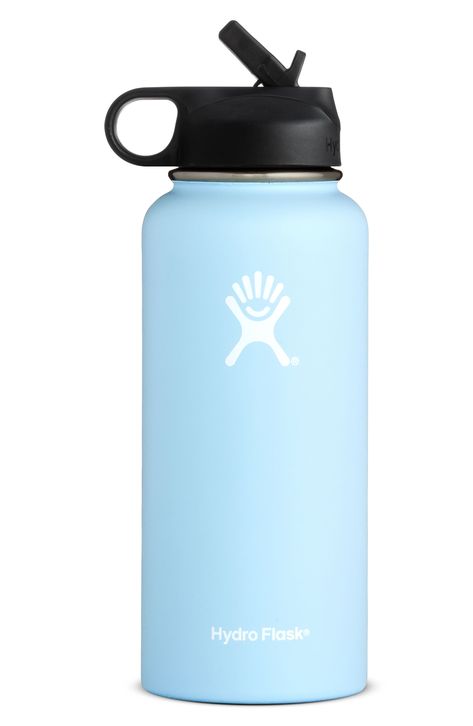 Hydro Flask 32-Ounce Wide Mouth Bottle with Straw Lid available at #Nordstrom Vsco Hydro Flask, Blue Hydro Flask, Hydro Flask Bottle, Imessage Sticker, Hydro Flask Water Bottle, Trendy Water Bottles, Stainless Steel Collar, Plastic Bottle Flowers, Wide Mouth Water Bottle