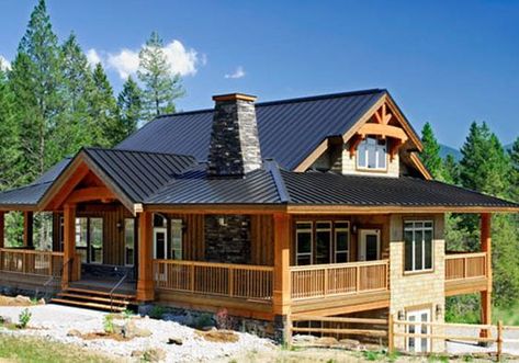 This wonderful post and beam cedar home design showcases timbercrafted elegance at its best! Ranch Entrance, Post And Beam House, Linwood Homes, Beam House, Exterior House Siding, House Architecture Styles, Post And Beam Home, Cedar Homes, Cabin House Plans