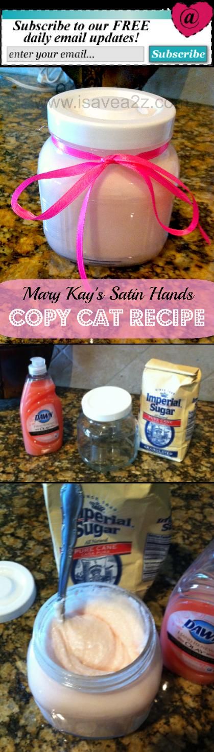 These would make awesome Mother's Day Gift Ideas and easy enough for the kids to make too!!! Hand Scrub Recipe, Sugar Scrub Homemade Recipe, Do It Yourself Decoration, Mary Kay Satin Hands, Crafts For Kids Easy, Sugar Scrub Homemade, Sugar Scrub Recipe, Satin Hands, Scrub Recipe