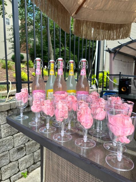 Drink Station Drink Making Station, Drink Table Ideas Beverage Stations, Birthday Party Drink Station, Pink Party Drinks, Pink Alcoholic Drinks, Spa Night Party, Pink Pool Party, Shot Party, Beverage Station Party