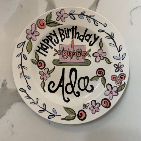 Birthday Plate Ideas, Birthday Plates Diy, Happy Birthday Plate, Personalized Birthday Plate, Birthday Plates, Paint Pottery, Boho Whimsical, Birthday Painting, Plate Ideas