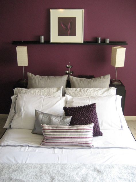 Actually thinking I really love this for a wall color. Clean and would killer with metal accents. I approve. Clean and comfort. Plum Accent Wall, Maroon Living Room, Maroon Bedroom, Plum Bedroom, Burgundy Bedroom, Family Area, Purple Wall, Bedroom Wall Colors, Accent Wall Bedroom