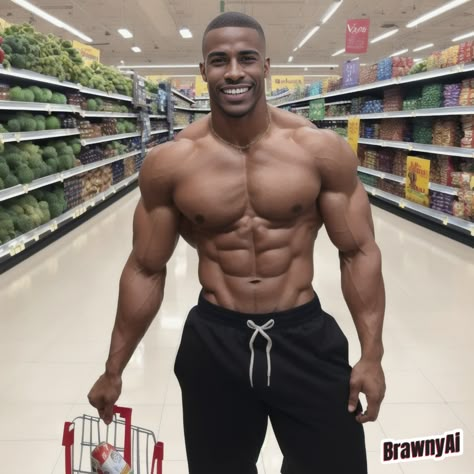 Imagine going to the supermarket on a Saturday and finding this irresistible muscular black man hunk doing his grocery shopping with a charming smile. Who could resist? 🛒😍💪🏾
#BrawnyAi #gay #gays #instagay #musclemen #muscleguys #gayguys #hunk #jocks #groceryshopping Short Buff Guys, Chubby Muscular Build, Buff Black Men, Big Muscular Man, Fat Black Man, Chase Core, Muscular Black Man, Built Men, Big Muscular Men