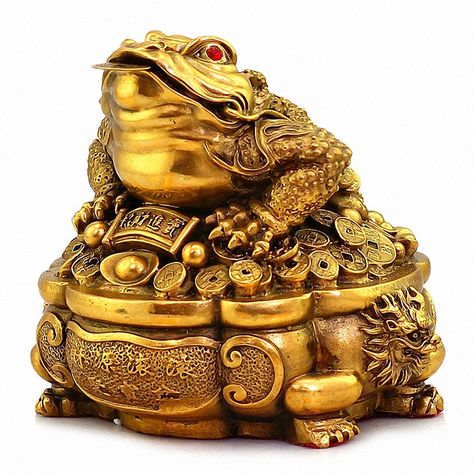 Large Size Brass Thriving Business Feng Shui Money Frog(Three Legged Wealth Frog or Money Toad) with Treasure Basin Statue, Attract Wealth and Good Luck,Feng Shui Decor: Home & Kitchen Feng Shui Money Frog, Money Frog, Feng Shui Dragon, Feng Shui Money, Frog Sitting, Feng Shui Decor, Thriving Business, Gold Money, Money Pictures