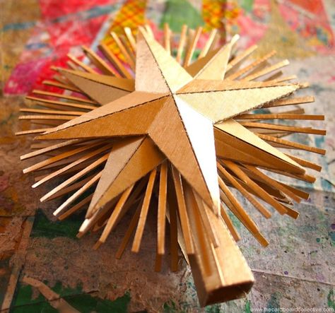 Cardboard Christmas Star Tree Topper: The Cardboard Collective Diy Tree Topper, Diy Christmas Star, Decorating A Christmas Tree, Christmas Booth, Cardboard Christmas Tree, Cardboard Christmas, Christmas Tree Star Topper, Christmas Tree Tops, Christmas Tree Star