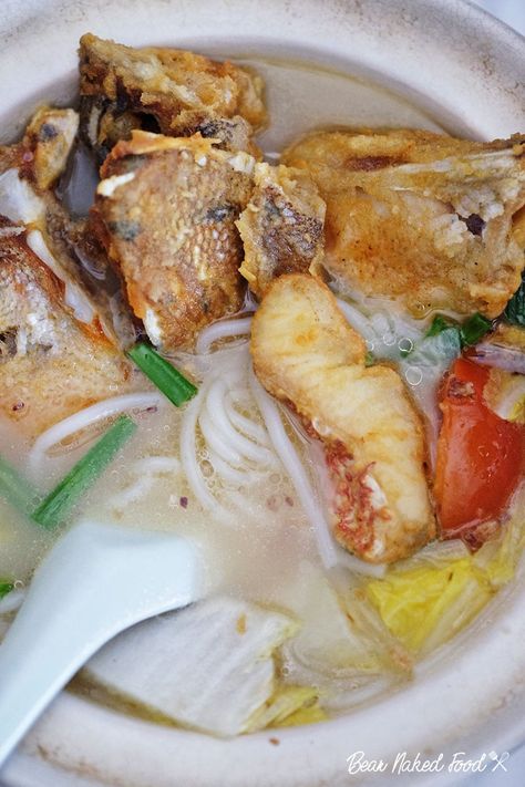 Chinese Fried Fish Soup | Bear Naked Food Fish Soup Chinese, Fish Noodle Soup, Chinese Fried Fish, Thick Rice Noodles, White Wine Butter Sauce, Hawker Centre, All Will Be Well, Steamed Clams, Wine Butter