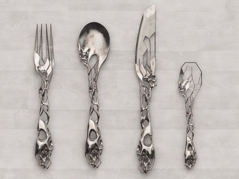 3D Printed Silverware! The teaspoon will make sure you don't add too much sugar, :) Goth Home, Organic Design, Gothic House, Cutlery Set, Kitchen Stuff, Tim Burton, Forks, Kitchen Gadgets, Spoons