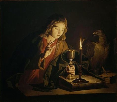 Matthias Stomer, St. John the Evangelist Dutch, 1640s Rennes, Musee des Beaux-Arts St John The Evangelist, John The Evangelist, Christian Board, Lds Art, Religious Paintings, Giclee Painting, Child Jesus, Saint John, John The Baptist