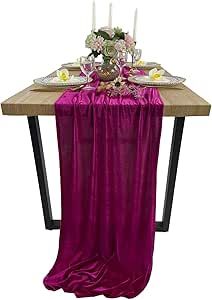 Luxurious Velvet Table Runner, 10ft Wedding Reception Decorations, 20x120inch Soft Velvet Fabric, Table Linen Overlay, Wedding Table Runners (Fuchsia, 20X120inch) Jewel Tone Wedding Colors, Velvet Table Runner, Velvet Table, Purple Table, Jewel Tone Wedding, Dinner Cruise, Fabric Table, Table Runners Wedding, Pink Table