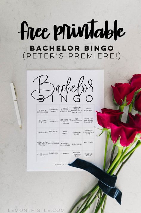 Bachelor Viewing Party, Thistle Crafts, Bachelorette Bingo, Kid Friendly Art, Free Printable Art, Printable Checklist, Viewing Party, Free Artwork, The Bachelor