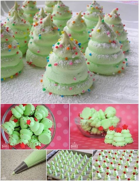 DIY Christmas Tree Meringues Cookies Meringues Cookies, How To Make Christmas Tree, Meringue Cookies, Cookies Christmas, Xmas Cookies, Christmas Sweets, Xmas Food, Christmas Snacks, Christmas Cooking