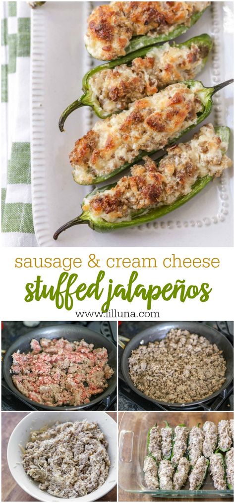 Jalepeno Poppers Sausage, Sausage Stuffed Jalapeños, Sausage Stuffed Jalapenos, Cream Cheese Stuffed Jalapenos, Stuffed Jalapeños, Stuffed Jalapenos, Jalapeno Recipes, Mexican Cheese, Cheese Stuffed