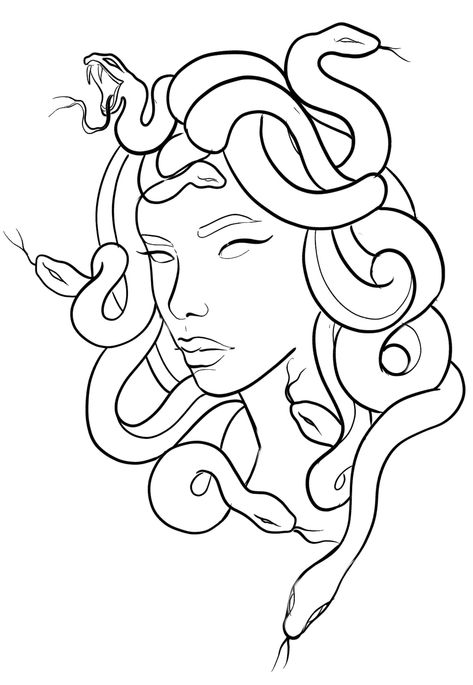 Medusa Snakes Drawing, Medusa Simple Drawing, Easy Medusa Tattoo, Medusa Drawing Sketches, Medusa Silhouette, Simple Medusa Tattoo, Medusa Tattoo Stencil, Medusa Sketch, Lilith Tattoo