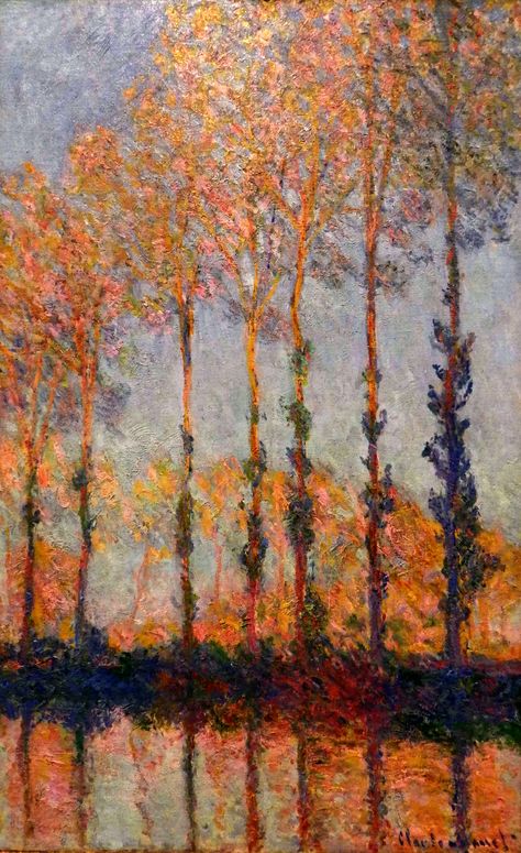 Claude Monet Poplars, Monet Fall Paintings, Famous Painters Paintings, Autumn Impressionist Painting, Fall Impressionist Painting, Seasons Changing Art, Monet Paintings Impressionism, Monet Poplars, Manet Paintings