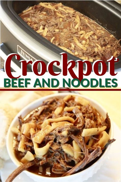 Looking for the best beef and noodles crockpot recipe for the busy week ahead? You'll want to try this easy slow cooker beef and noodles that is perfect for the whole family. This beef and noodles can be served on their own in a bowl or over mashed potatoes, one of my personal favorite meals! #beefandnoodles #slowcookerbeef #crockpotbeefandnoodles Crock Pot Beef And Noodles, Slow Cooker Beef And Noodles, Noodles Crockpot, Beef And Noodles Crockpot, Noodle Dinner, Crock Pot Beef, Vegetarian Crockpot Recipes, Crockpot Recipe, Crockpot Recipes Beef