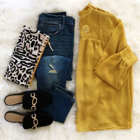 Blouse Outfits For Women, Yellow Fall Outfits, Yellow Blouse Outfit, Ann Taylor Outfit, Comfy Blouse, Leopard Bag, Stylish Summer Outfits, Yellow Blouse, Double Take