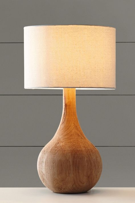 Wooden base table lamp from Next Home Table Lamp Ideas, Turned Lamp, Wooden Lamp Base, Wooden Lamps Design, Wooden Table Lamp, Wood Light Fixture, Wooden Lampshade, Lamp Ideas, Unique Floor Lamps