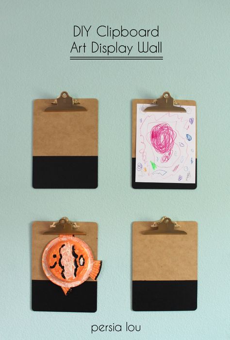 Glammed up clipboards are a great place to display kids' art projects Kids Wall Art Display, Clipboard Diy, Kids Art Display Wall, Classroom Art Display, Clipboard Wall Art, Wall Art Ideas Diy, Clipboard Wall, Clipboard Art, Diy Clipboard