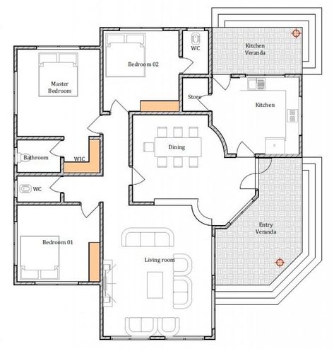 House Plan Id-16471, 4 Bedrooms, 3491+1736 Bricks And 134 Corrugates In 957 4 Bedroom House Designs, Open Floor House Plans, Three Bedroom House Plan, Bungalow Floor Plans, Bungalow Style House Plans, Affordable House Plans, Free House Plans, House Floor Design, Small House Floor Plans