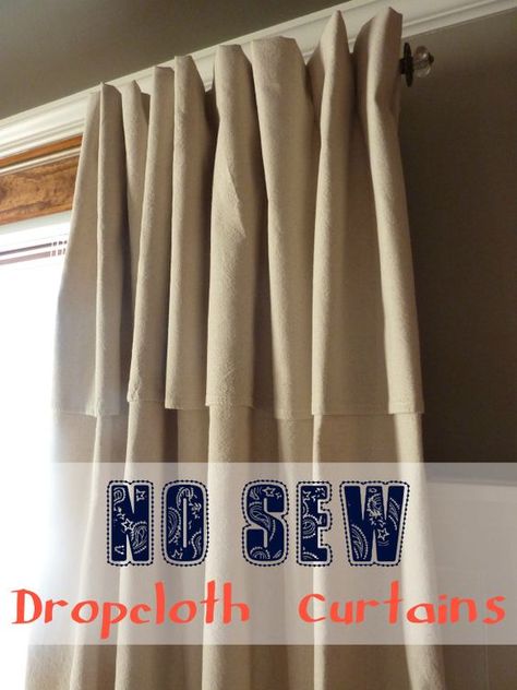 No Sew Dropcloth Curtains with a Faux Pinch Pleat Dropcloth Curtains, Ideas Armario, Drop Cloth Projects, Sewing Curtains, Sew Curtains, Cloth Curtains, Diy Curtain Rods, No Sew Curtains, Drop Cloth Curtains