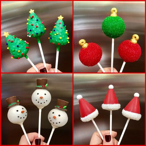 Santa Hat Cake Pops, Christmas Cakepops Ideas Simple, Christmas Cakepops Ideas, Xmas Cake Pops Ideas, Snow Man Cake Pop, Cakepop Christmas Ideas, Diy Christmas Cake Pops, Cake Pops Recipe Christmas, Christmas Ornament Cake Pops