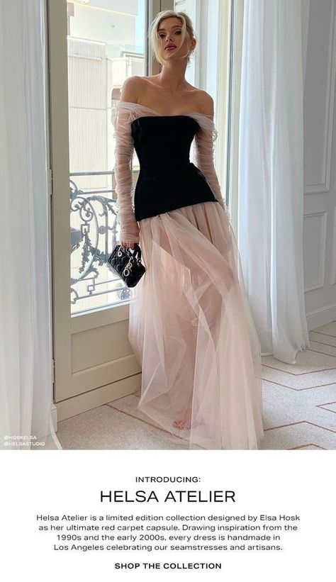 Helsa Atelier, Long Sleeve Rehearsal Dinner Dress, Evening Look Outfits, Black And White Dress Aesthetic, Gala Dress Aesthetic, Couture Fashion 2023, Fashion Event Outfit, Rehearsal Dinner Outfit For Guest, Elegant Gala Dresses